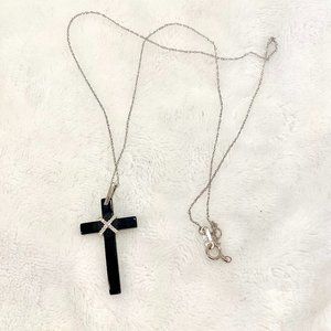Black Onyx Cross Necklace with Diamond Detail